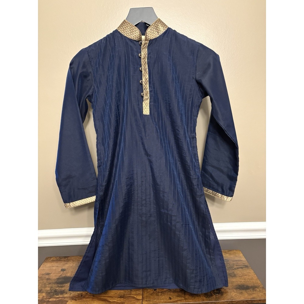 Boys Navy Blue Kurta Tunic Indian Traditional Formal Sleeve Cuffs Size 8